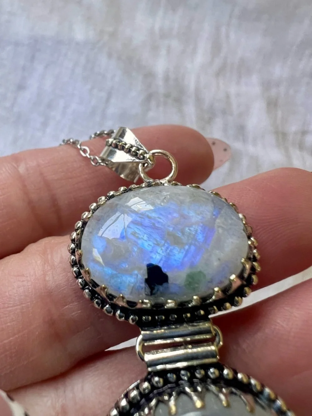 925 OMG OMG! Insane Flash Rainbow Moonstone Pendant Necklace - Picture 8 of 11
